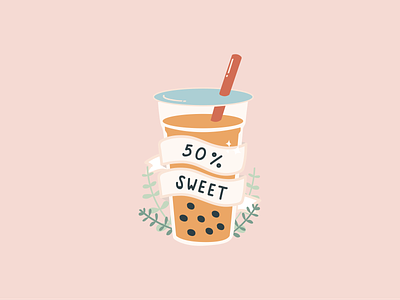 Half Sweet boba tea design doodle illustration stickers