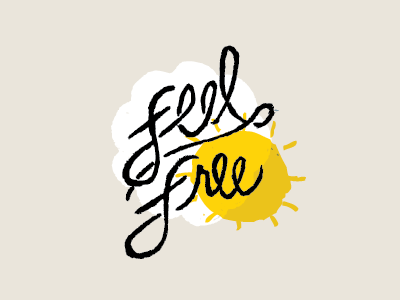 Feel Free v2 beach cloud hand type logo script sun