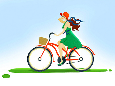 Girl On A bicycle bicycle flat design girl happy me illustration