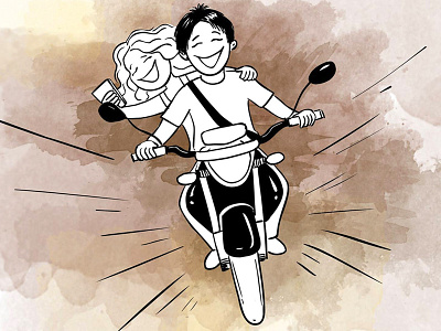 Crazy bike rides art bff character design comic cute drawing friends happy me illustration love