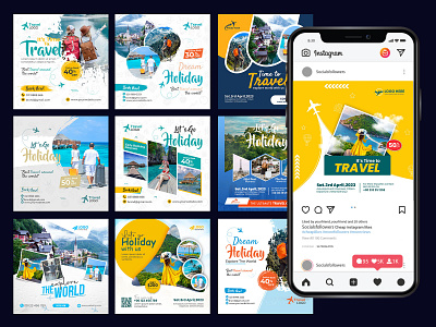 Holiday travel, Summer beach travelling social media Post Design advertisement branding business corporate design flyer graphic design holiday instagram ads instagram banner marketing post social media post summer template tour travels vacation