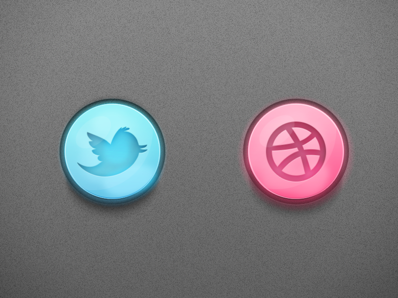 Social Buttons (Freebie) twitter dribbble social buttons glossy freebie psd