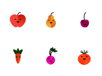 Little fruits and vegetables fruit fun gradient happy icon icons shape sweet vegetables