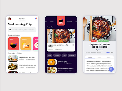 Good Food - App With Recipes bacground flat design food app icons illustration resipes ui