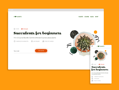 Landing page for online course composition concept flower illustration ladingpage plants typography ui