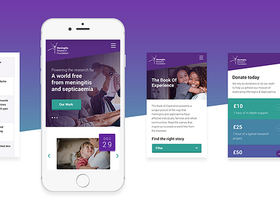 Meningitis Research Foundation x Delete branding charity digital gradient layout mobile ui ux website