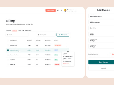 Medical Payment Product, Invoice Screen