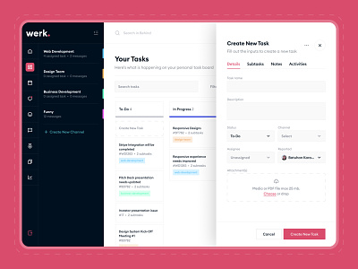 Werk. Task Creation Screen - SAAS Product Task Screen application design interface product screen ui