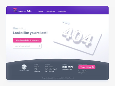 Wordpress EzPz 404 page design 3d design 404 branding creative error illustration landing minimal not found trend ui uiuiux ux web design wizard