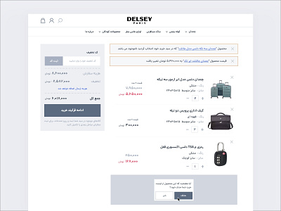 Checkout DELSEY Website application branding cart checkout dashboard delsey design farsi iran luggage minimal online shopping persian shop shopping ui uiux ux website wizard