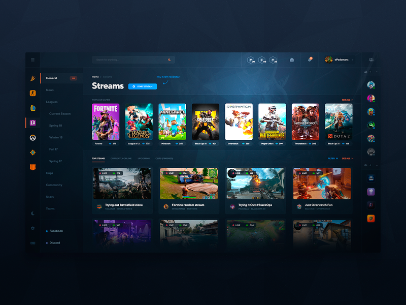 Esports Website Ui Streams Page By Erik Padamans Dribbble - esports website ui streams page watch video twitch streaming stream games game gaming cybersports