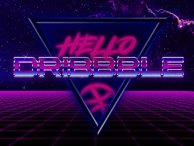 Hello Dribbble debut gradient neon purple retro space