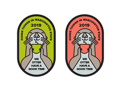 Otter Badges badge badgedesign coffee design green illustator illustration otter patch pink