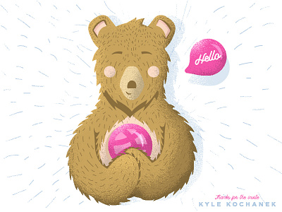 Hello Dribbble! bear content debut happy hello illustration light simple
