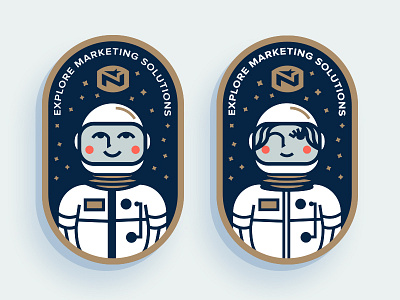 Space Badges astronaut badge blue design explore flat gold illustration marketing monoline retro space stars