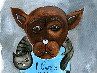 Mr. Boxer loves cats acrylic cat cute dog drawing illustration ilustración painting watercolor