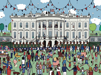 4th of July at the White House - Seek & Find Illustration 4th of july drawing hand drawn illustration search and find seek and find theresa vogrin where is waldo where is wally wheres waldo wheres wally white house wimmelbild