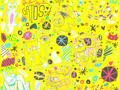 GATOS cat childish childrens illustration crayola crayon crayons doddle art doodle doodle artist doodleart doodler gatitos gato illustration pattern pattern art pet yellow