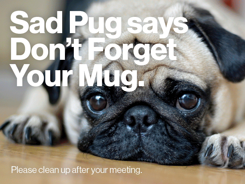 Design Challenge PSA- Conference room etiquette clean conference room design challenge intentional futures mug pick up pug sad