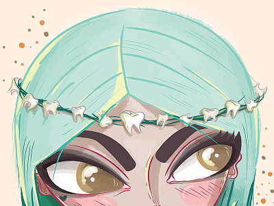 Tooth crown chick crown eyes girl lady teal hair tooth tooth crown