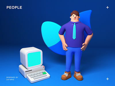 People 3d apple blue c4d cartoon clothes computer design illustration logo mac macintosh man necktie office pc people shoes trousers work