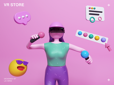 VR STORE 3d arrow c4d cinema 4d dialogue expression girl hat oc octane renderer people pink sexy store talk ui ux vr vr store yellow