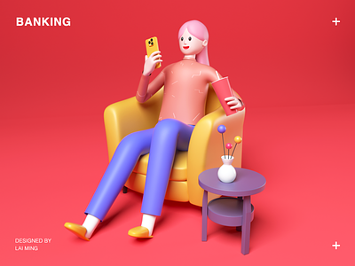BANKING 3d app bank banking c4d cinema 4d cola finance girl iphone oc octance renderer people red sexy table tea table ui ux vase