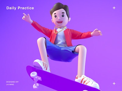 Daily Practice 3d blue boy c4d cinema 4d clothes face graphic design gui illustration jeans lovely man necklace pink purple shorts skate sweater ui