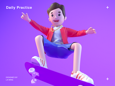 Daily Practice 3d blue boy c4d cinema 4d clothes face graphic design gui illustration jeans lovely man necklace pink purple shorts skate sweater ui