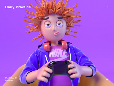 Daily Practice 3d beats boy c4d cinema 4d cola cool face game graphic design headset people play purple shorts sofa sweater tv game ui xbox