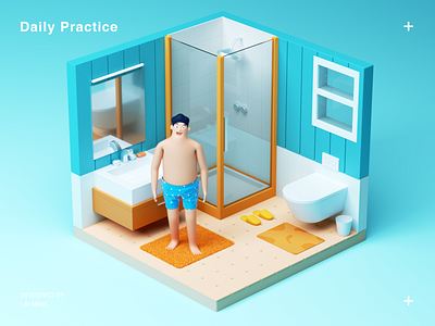 Home 3d c4d closestool design floor tile graphic design gui hand sink home house illustration man mirror people sexy shower toilet ui underpants wc