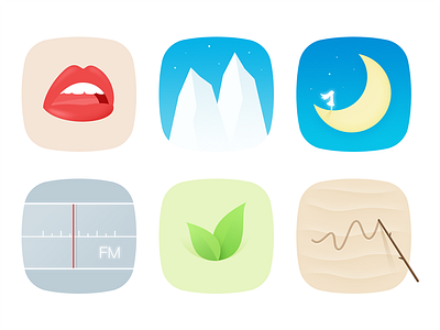 Whimsy beach iceberg icon leaf lips moon paint phone radio theme ui ux