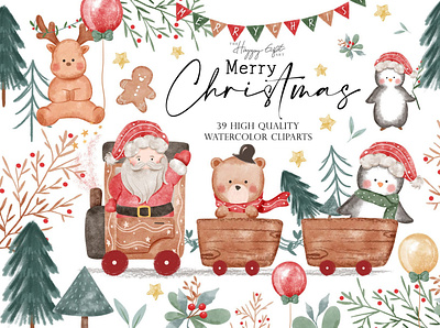 Christmas Watercolor Clipart clipart design graphic design illustration photoshop printable background set watercolor