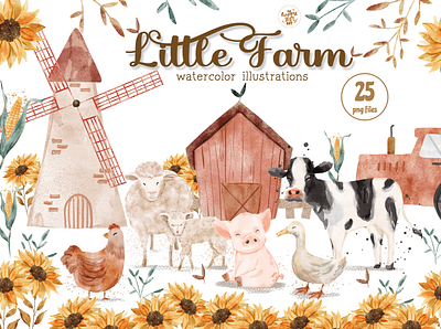 Animal Farm Watercolor Clipart product design
