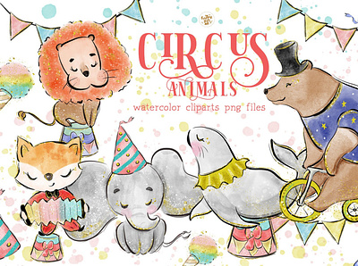 Circus Animal Watercolor Cliparts product design