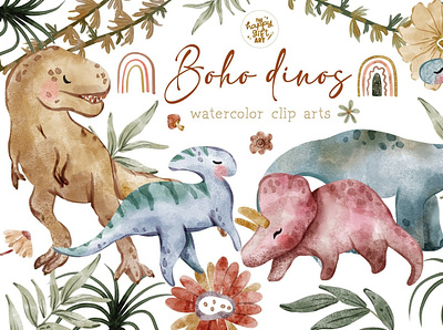 Boho Dinos Watercolor Illustrations product design