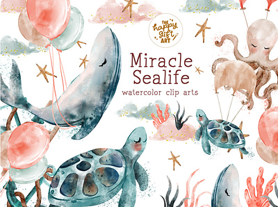 Miracle Sealife Watercolor Clipart product design