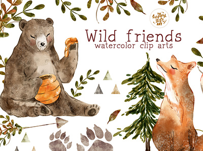 Wild Animals Watercolor Clip Art branding clipart design graphic design illustration photoshop product design