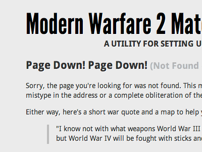 Unfinished Project: Modern Warfare 2 Match Maker, 404 page copy droid sans gothic league