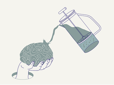 T.G.I.F. brain coffee french press illustration