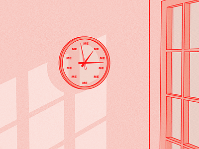 The Art of Living Alone clock illustration pink shadows window