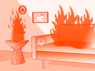 Does this spark joy? fire furniture gradient illustration interior red