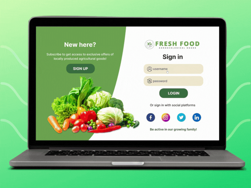 Fresh Food sign up/sign in pages app branding design logo ui ux web website