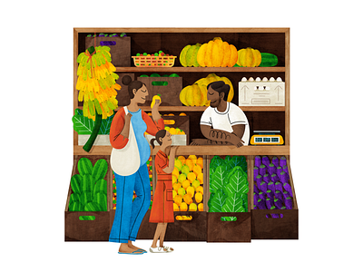First 1000 days character children colorful flat fruits iarafath illustration local market market people simple texture vector vegetables vibrant