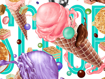 Ice Cream Illustration Poster (client: Scoop Ice Cream Parlor) crunchy design food gooey happy iarafath ice cream illustration liquid photoshop simple texture