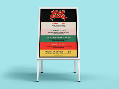 Wolf Pizza - Spring Menu - Signboard advertising bright graphic design layout marketing menu menu design pizza retro spring typography vibrant