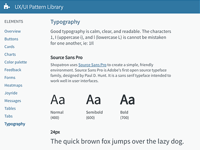 UX UI Pattern Library (Type) application library pattern shopatron typography ui ux