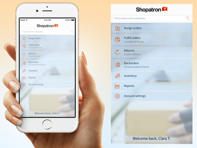 Shopatron app menu application design ecommerce ios mobile shopatron ui ux