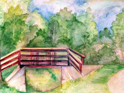 Meadow Park Bridge illustration pencil san luis obispo traditional watercolor
