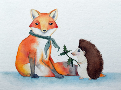 Fox and Hedgehog Christmas Card